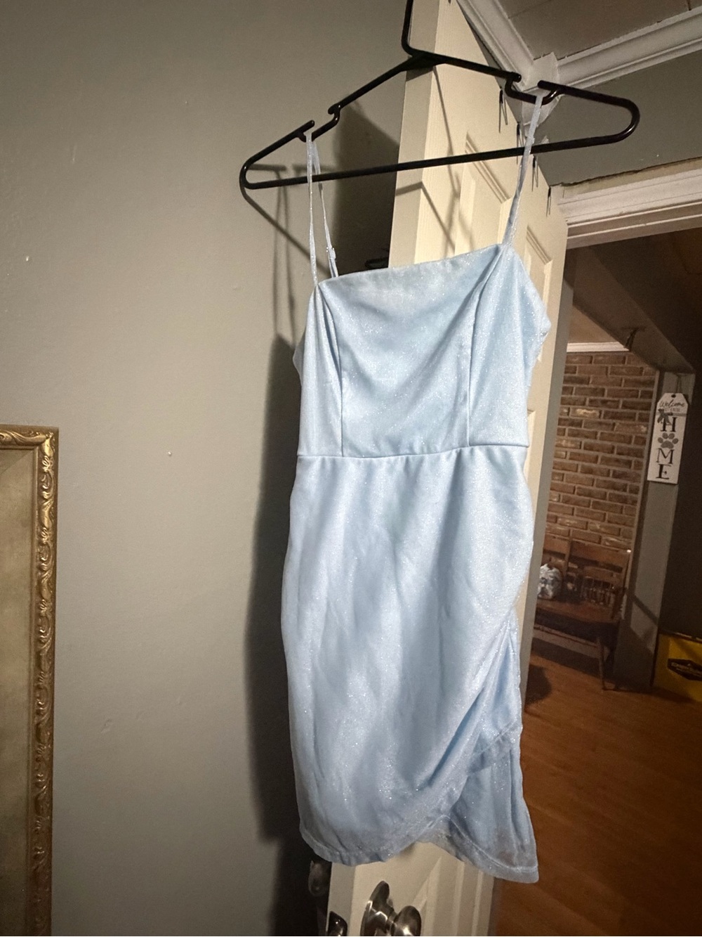 Princess Polly Light Blue Sparkle Mini Dress with Spaghetti Straps